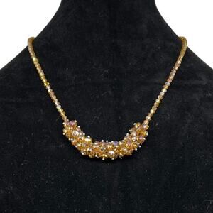 Beaded Statement Necklace Golden Amber Cluster
